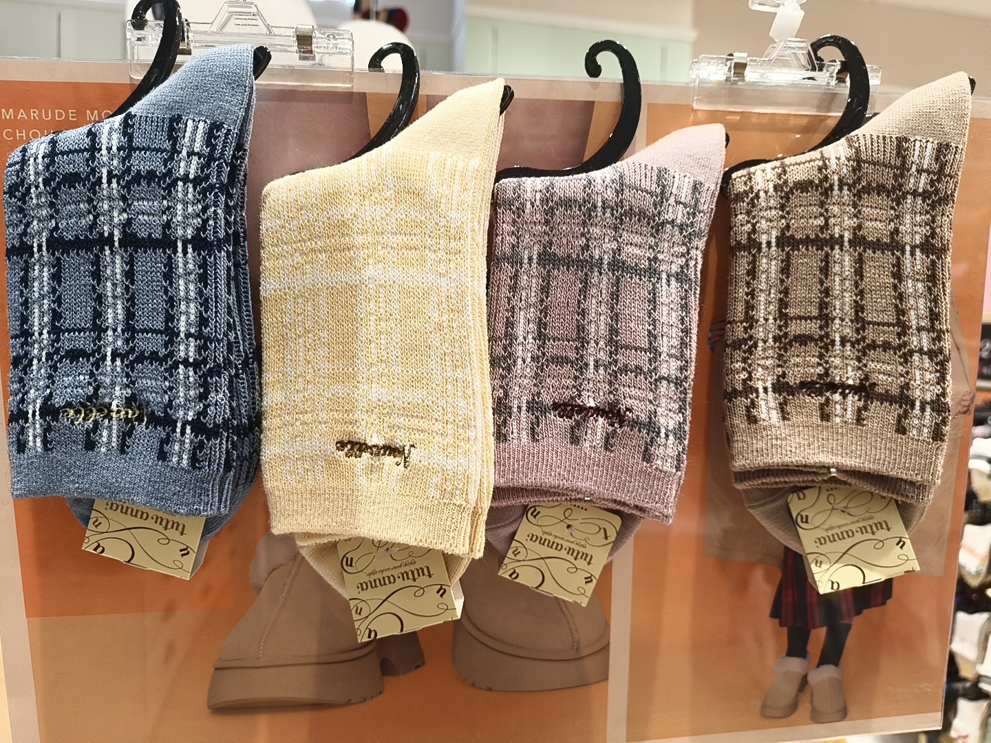 tutuanna25年秋冬新款女士袜子舒适柔软亲肤保暖格子短袜