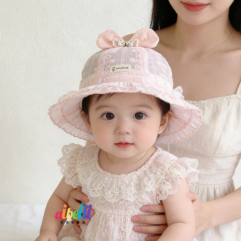 女宝宝渔夫帽可爱夏季蕾丝花边公主帽小童婴儿春夏天大檐遮阳防晒