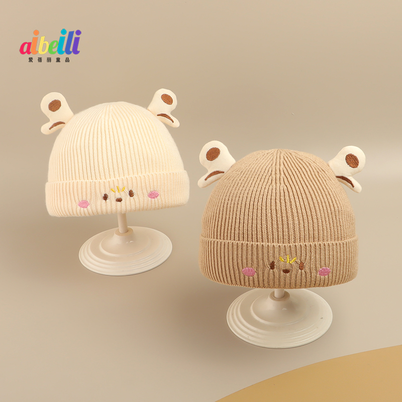 新生儿可爱针织毛线帽男女宝宝婴幼儿3个月护脑门保暖双层秋冬季6