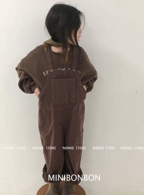 S码100~minibonbon儿童宝宝休闲灯芯绒垮裤阔腿背带裤
