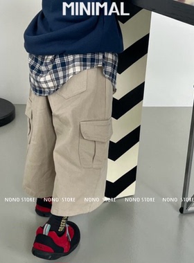 S码90~minimal儿童大童中性风大口袋九分阔腿工装裤