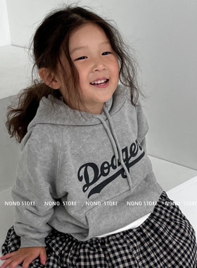 S码90~owa儿童大童美式字母休闲插兜帽衫灰色连帽卫衣