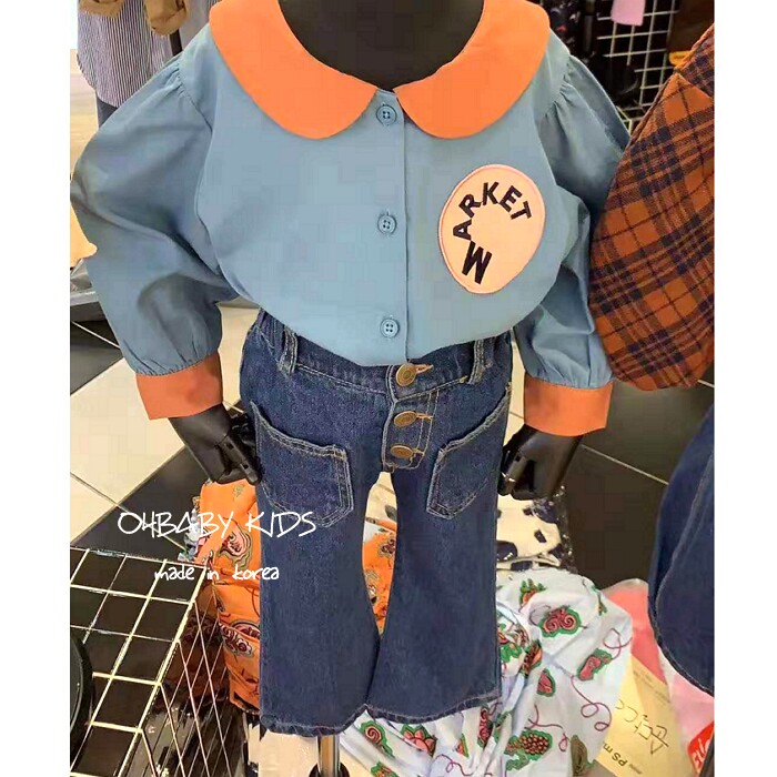 韩国南大门进口童装19秋p.smarket女童宝宝复古喇叭牛仔裤