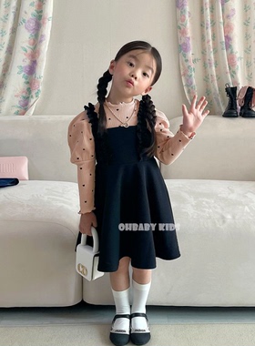 sale~韩国童装代购24春~bbo女童宝宝可爱连衣裙纹理藏蓝色吊带裙