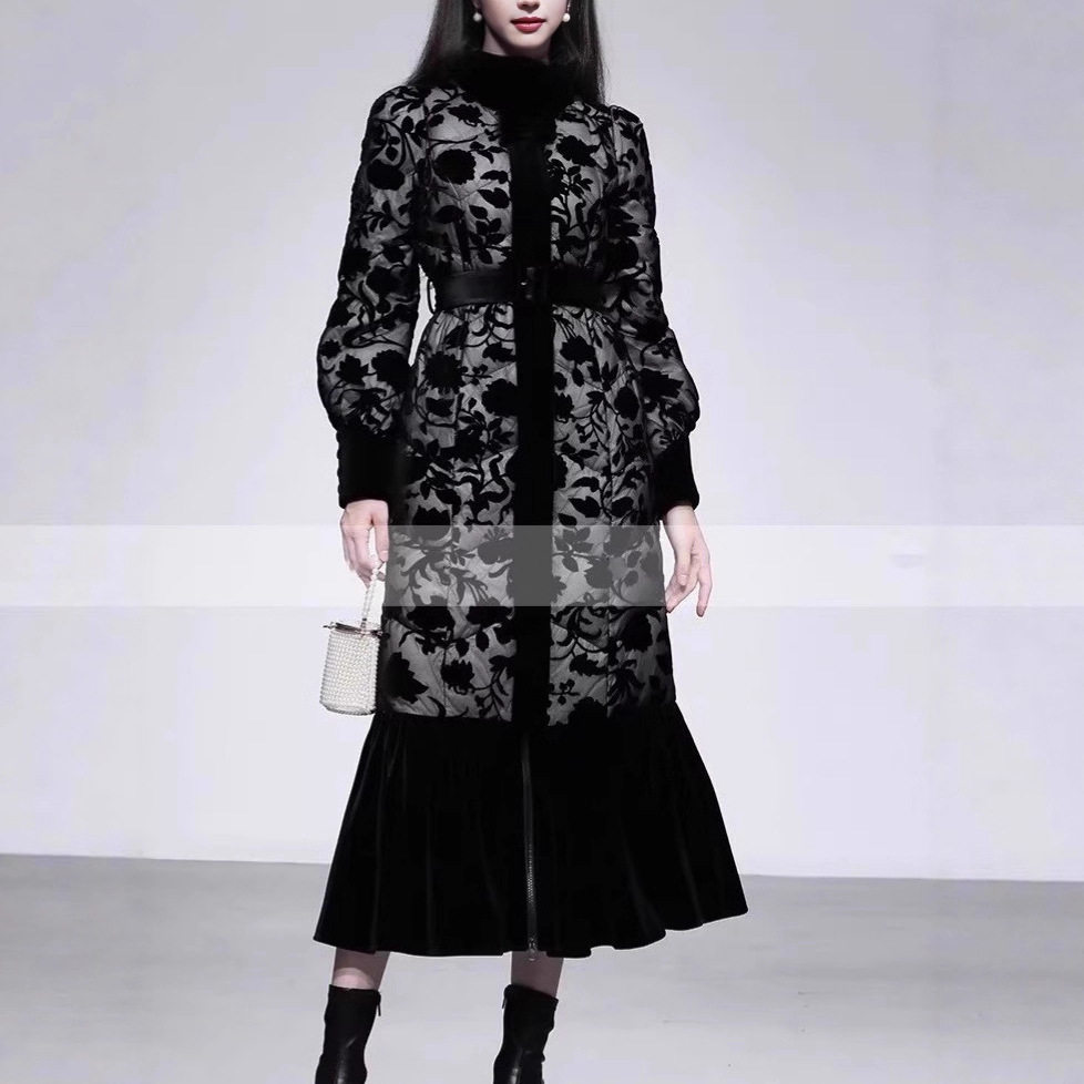 冬季新款女装中式立领灯笼袖收腰鱼尾荷叶边丝绒羽绒服洋气外套,女装/女士精品,羽绒服,淘宝优惠券,粉丝福利购,淘宝优惠卷