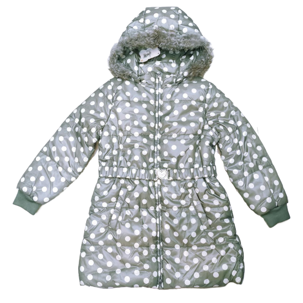 3.9折1爱儿健童装34359919女童冬有帽开胸拉链长款夹棉外套帽可脱