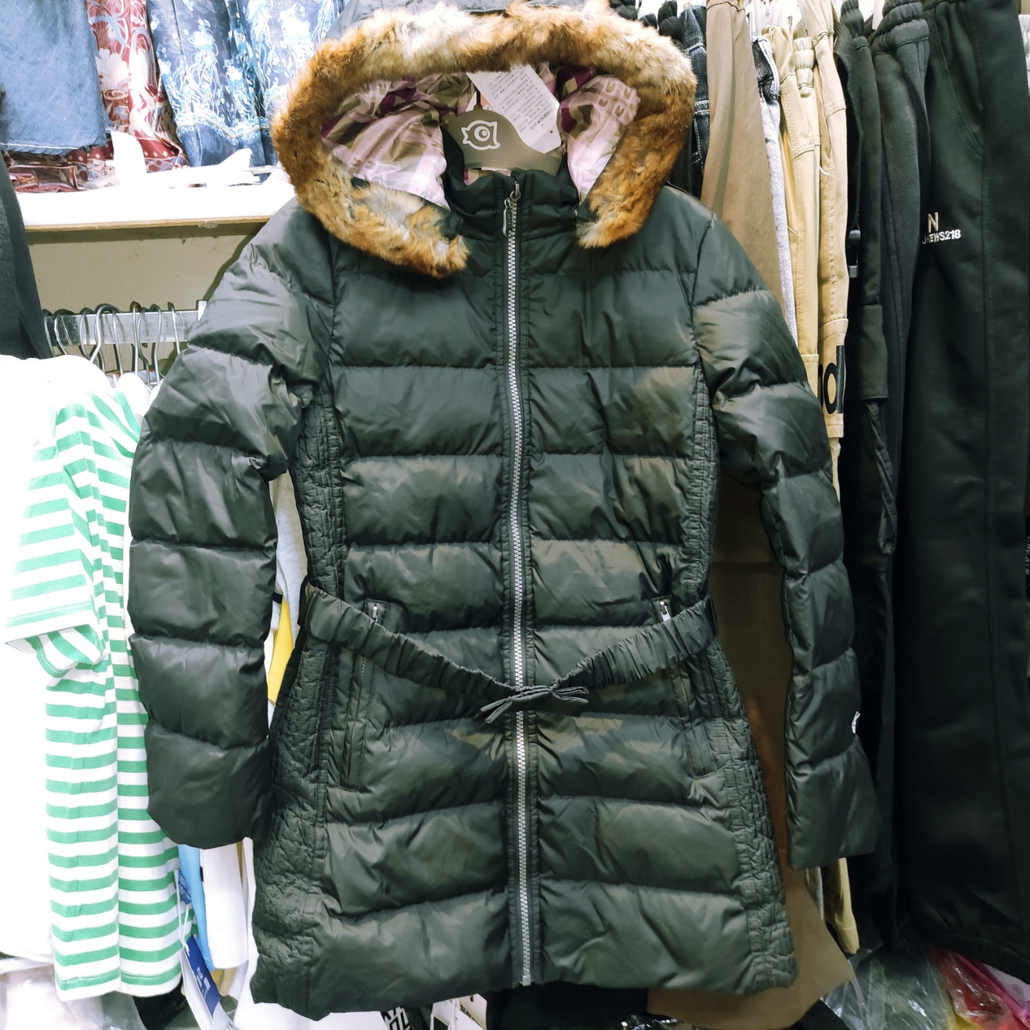 3.9折1爱儿健童装16447465女童冬有帽开胸拉链中长款羽绒服帽可脱