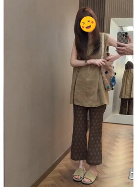 单件/盐系轻熟装夏季新款欧美显气质宽松无袖上衣搭配印花休闲裤