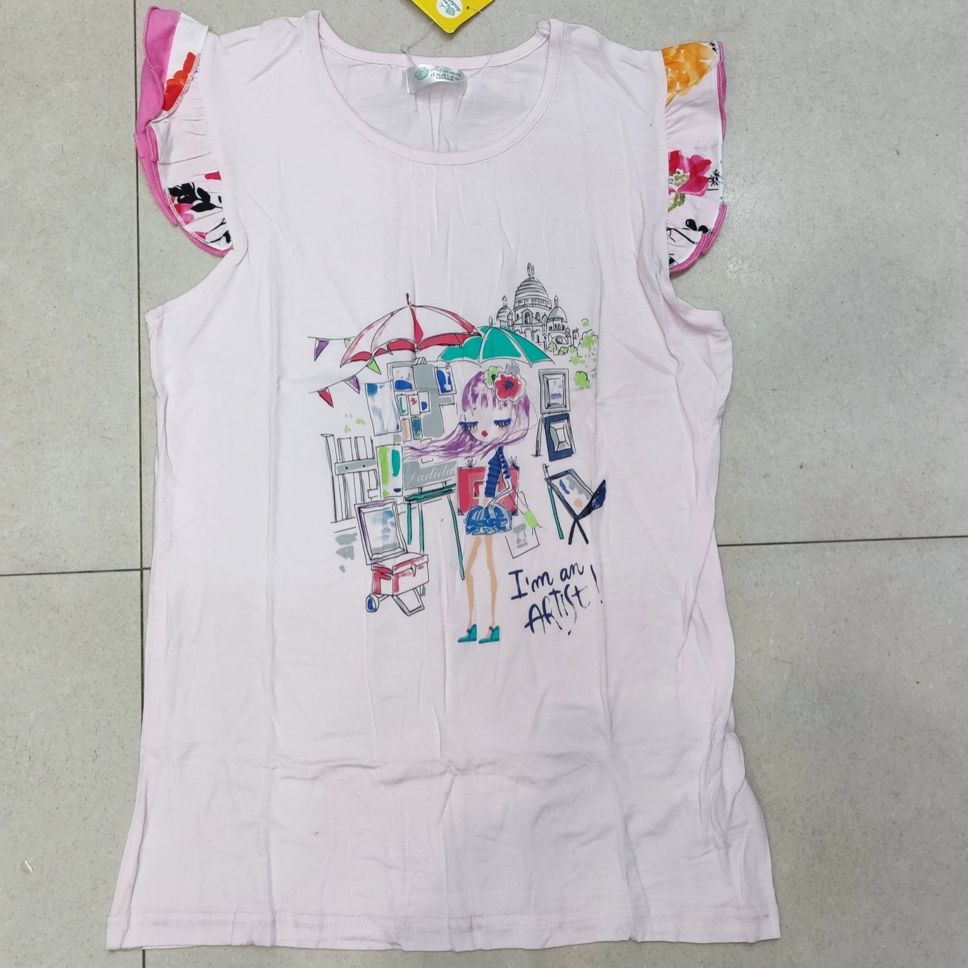 1.9折1嗒嘀嗒品牌0218童装女大童夏针织圆领鸡翼袖短袖衫长T正品