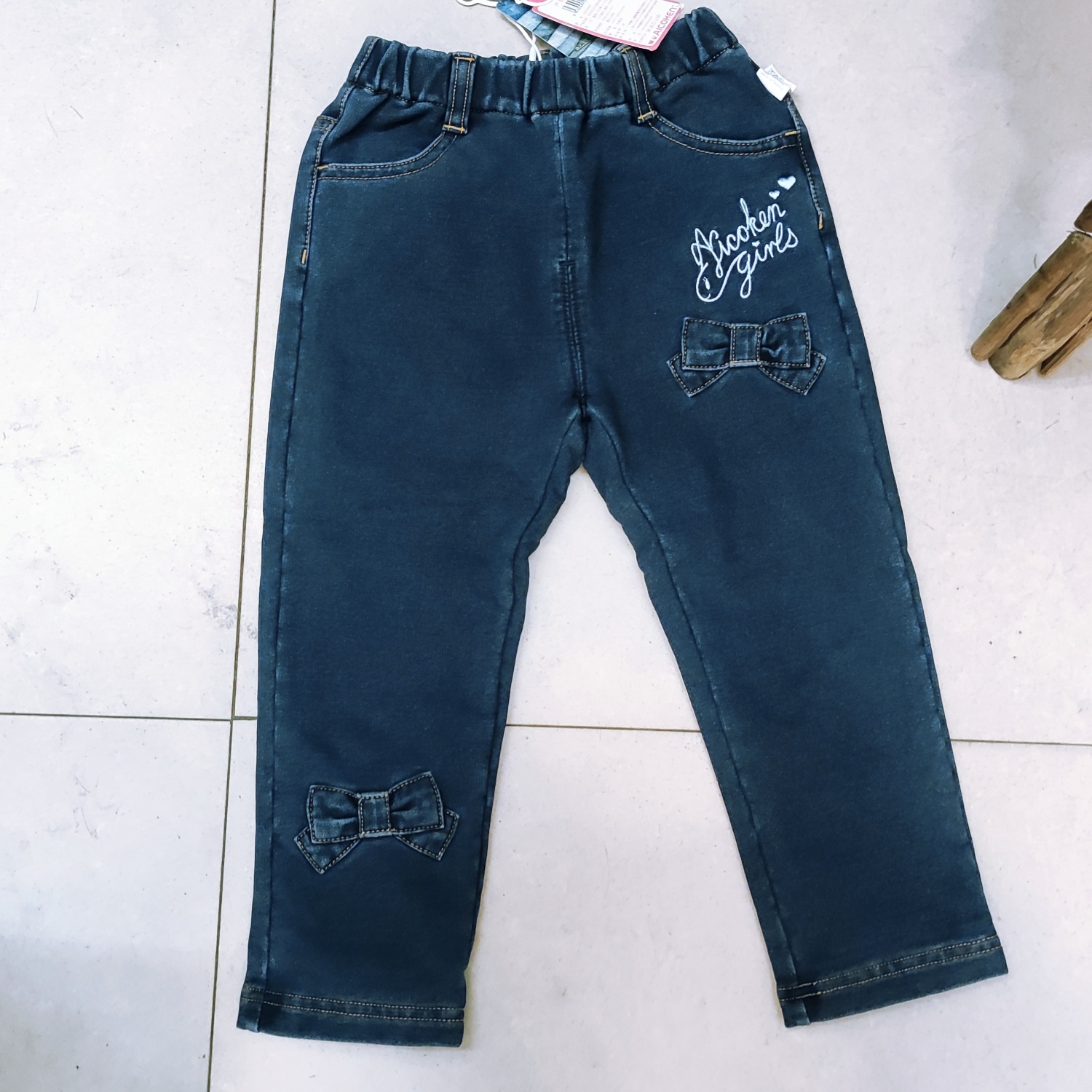 2.9折1爱儿健品牌童装女童20430687春秋双层针织牛仔长裤直口正品