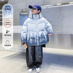 男大童冬装渐变加厚滑雪连帽羽绒服2025新款儿童冬季免洗保暖外套