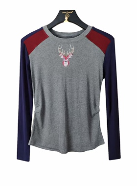 小鹿拼色修身长袖T恤-30266
