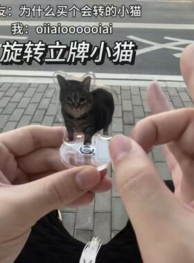 同款oiiaio猫360旋转立牌搞笑表情桌面摆件解压恶搞抽象宠物
