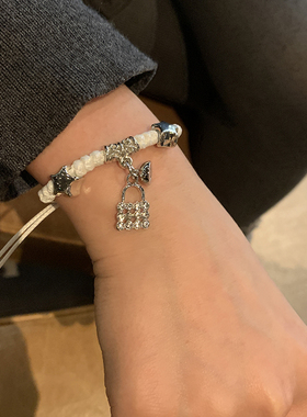 2026新款幸运草小金锁小皮筋手绳情侣手链一对送男友送闺蜜礼物