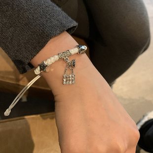 2026新款幸运草小金锁小皮筋手绳情侣手链一对送男友送闺蜜礼物