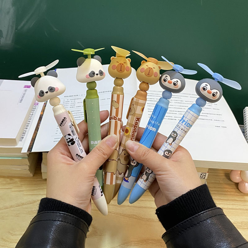 卡皮巴拉新款风扇笔学生创意可爱中性笔便携圆珠笔扇子笔礼物
