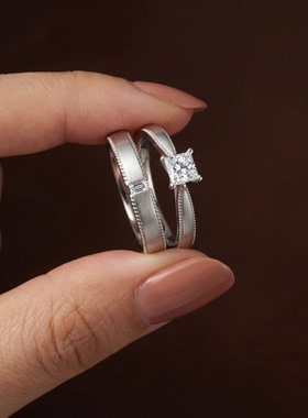 GT原创925银人造工培育钻石情侣对戒男女轻奢简约结婚订求婚戒指