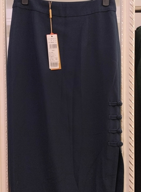 夏秋季藏青色单侧开叉雪纺国风包臀裙腰围68.裙长85.臀围90.100斤