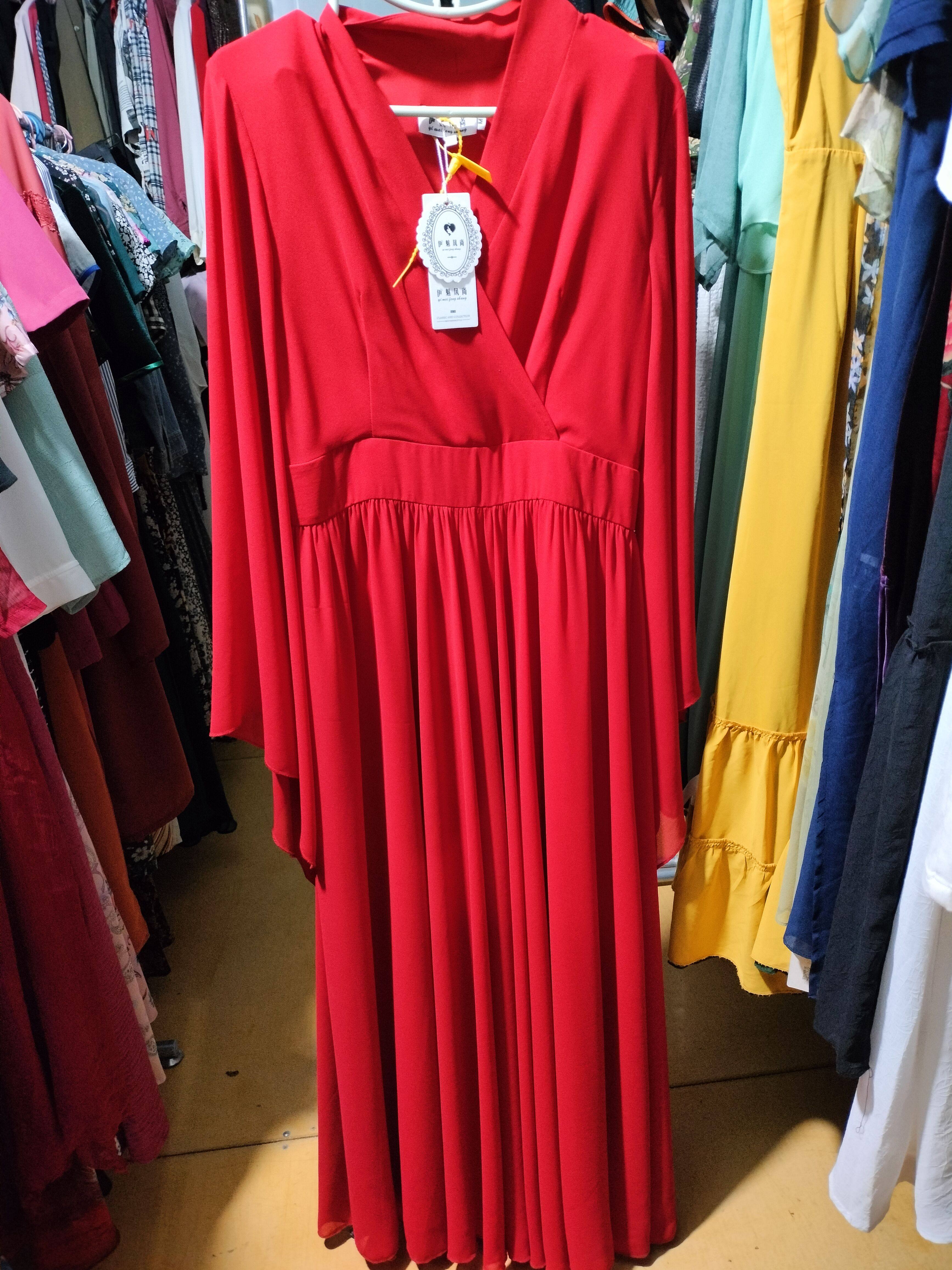 夏季大红色雪纺汉服拍照神器长款连衣裙