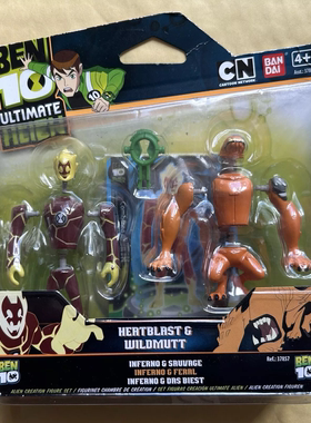 BEN10少年骇客火焰人+初代异能兽万代可动人偶超能怪兽摆件玩具