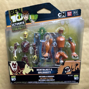BEN10少年骇客火焰人+初代异能兽万代可动人偶超能怪兽摆件玩具