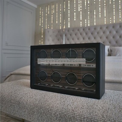 真皮黑檀木名表收纳盒转表器