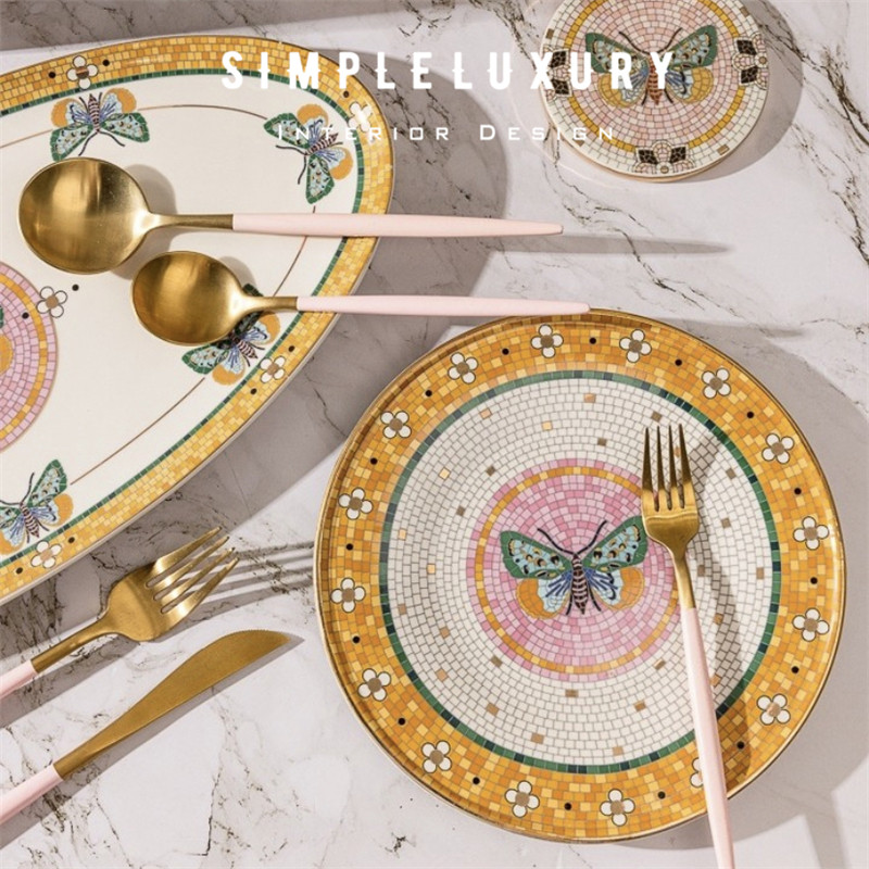 巴黎花园24K金西餐盘甜品碟汤碗