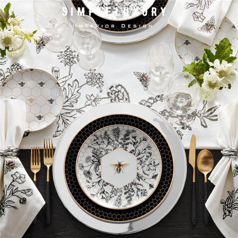 美国进口蜜蜂白瓷18K金餐盘