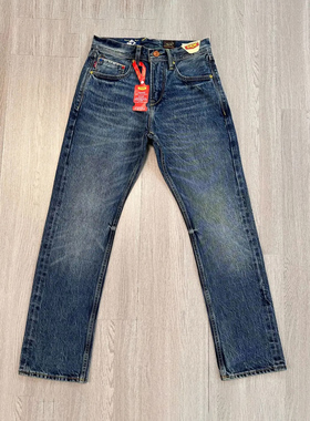 进口美棉2025新款15OZ赤耳丹宁男装牛仔裤魅蓝色百搭宽松直筒