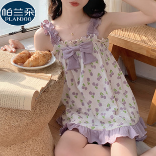 家居服套装 吊带睡衣女士夏天纯棉短裤 夏季 甜美风花朵两件套装 薄款