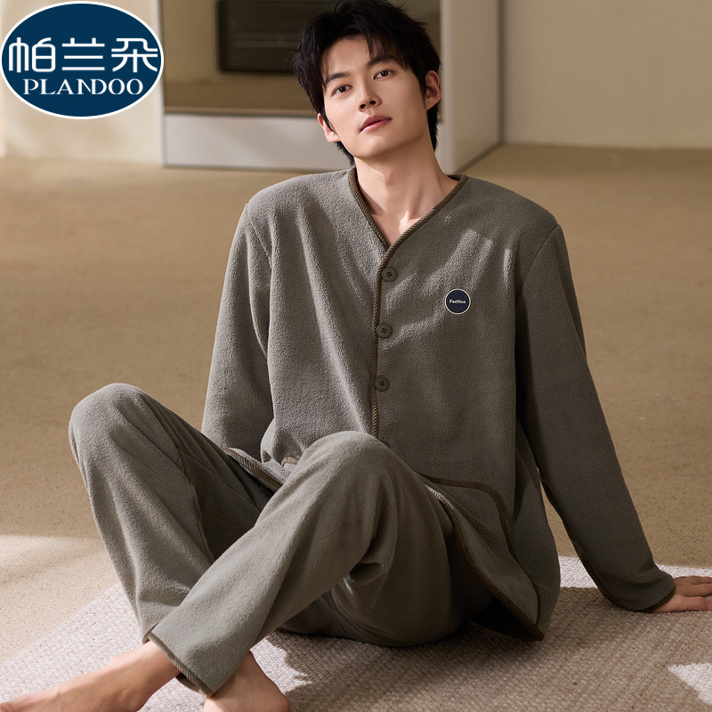 秋冬季珊瑚绒睡衣男士加绒加厚2025新款保暖长袖高级感家居服套装