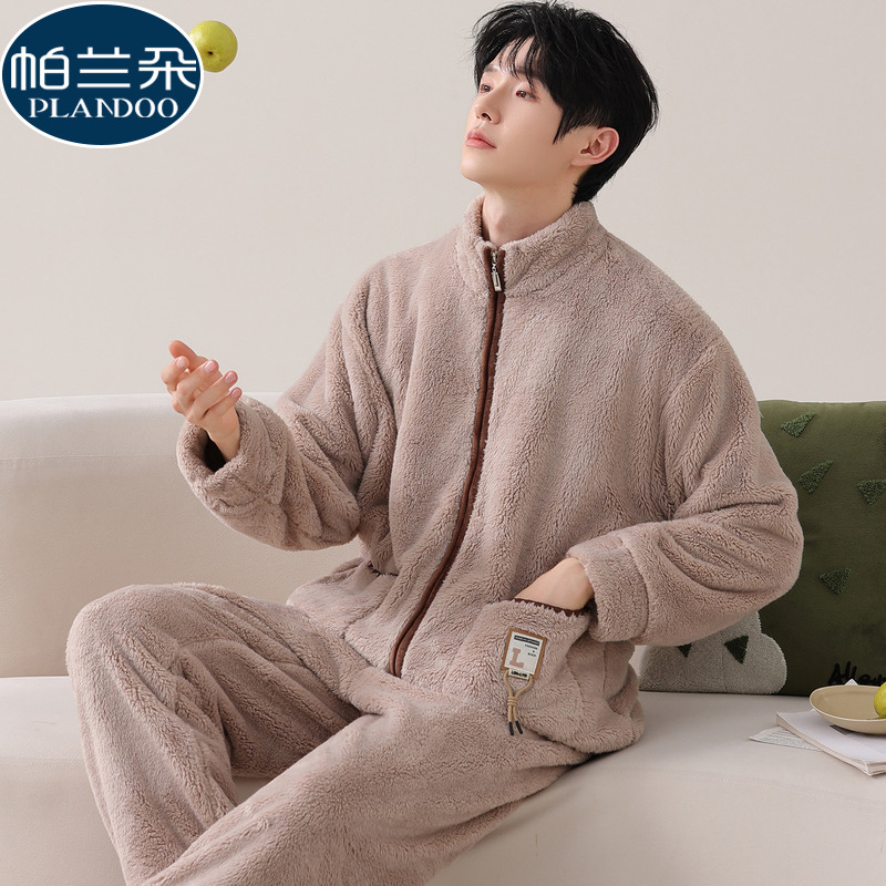 2025新款今年流行爆款睡衣男珊瑚绒冬季加厚保暖雪花绒家居服套装