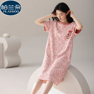 睡裙女款夏季纯棉短袖甜美连衣裙夏天2026年新款卡通网红风睡衣裙