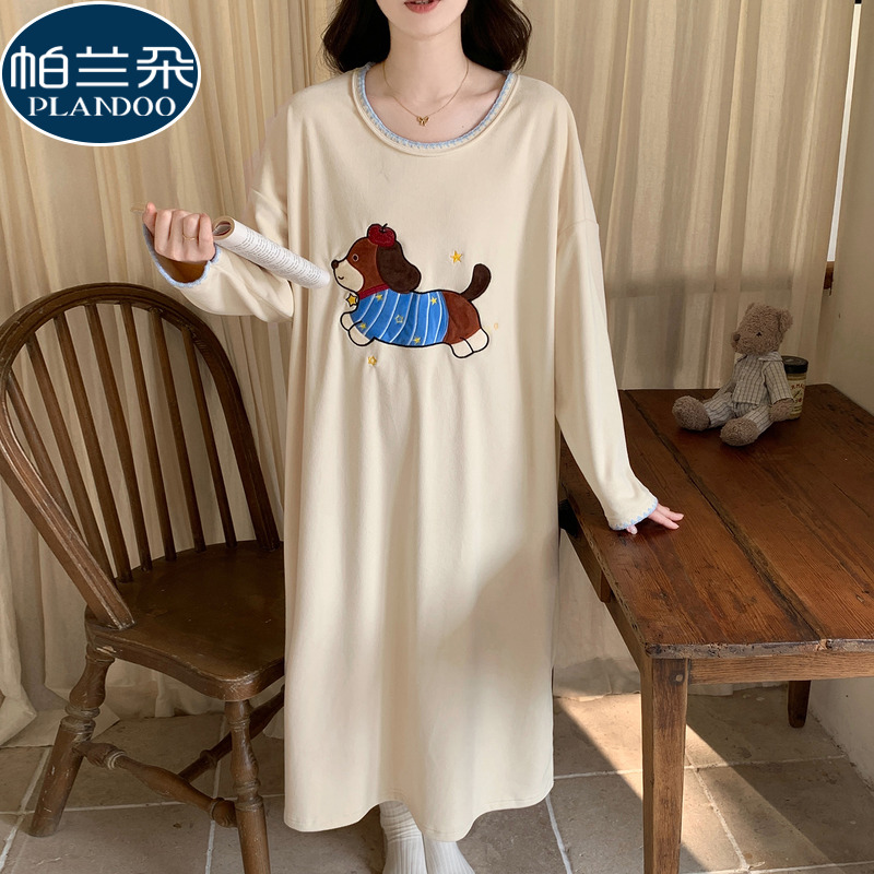 珊瑚绒宽松睡裙女款秋冬季法兰绒