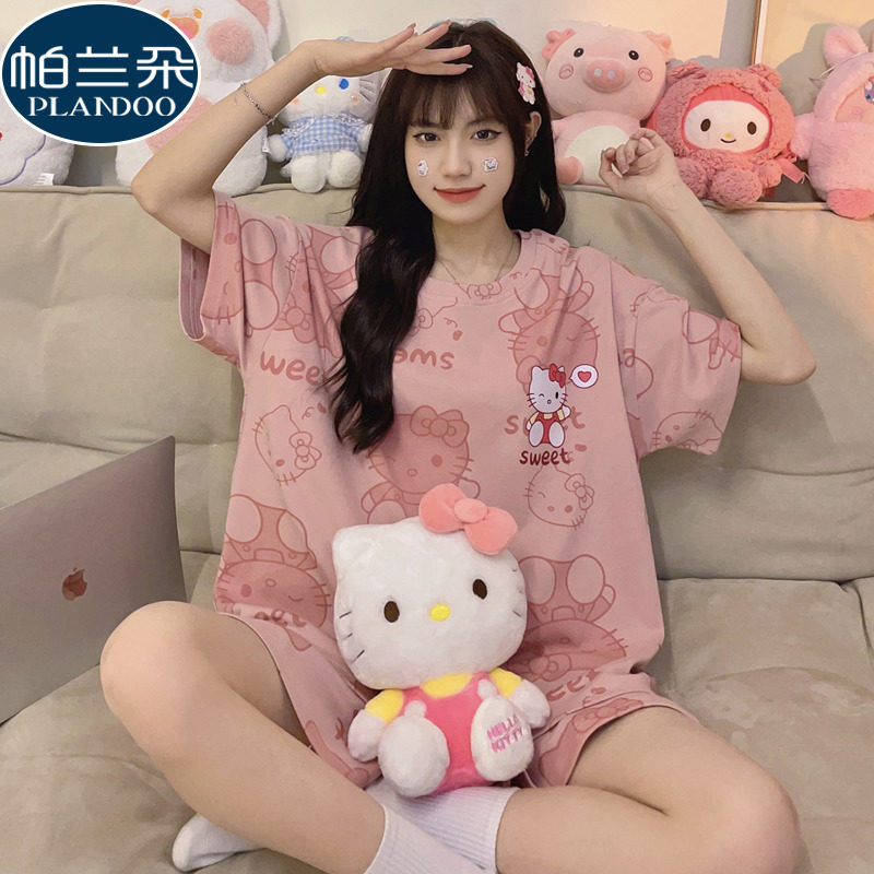 睡衣夏季女款2024新款纯棉短袖甜美可爱卡通少女士可外穿家居服