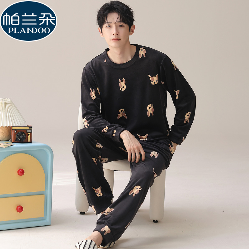 珊瑚绒睡衣男士秋冬季2025新款加厚海岛绒青少年中学生家居服套装