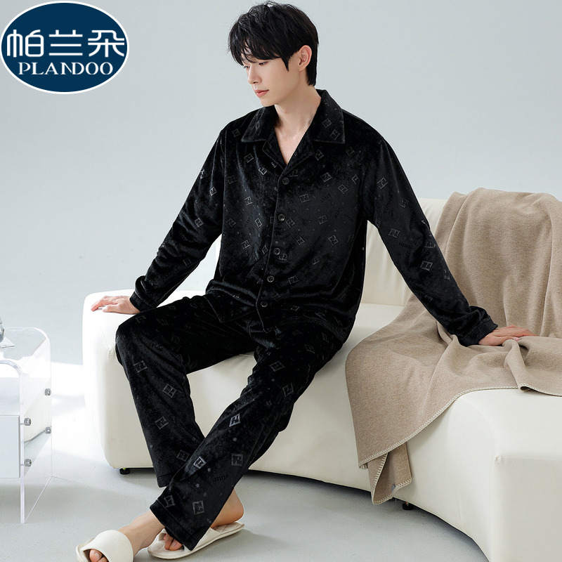 珊瑚绒睡衣男士秋冬季加厚海岛绒2025新款薄绒开衫轻奢家居服套装