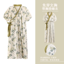 纯棉睡裙带胸垫夏季睡袍女短袖中长款孕妇睡衣裙可外穿2025新款