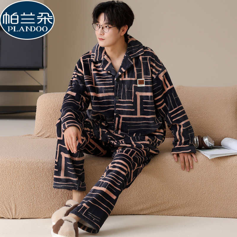 青少年珊瑚绒睡衣男款秋冬季加厚法兰绒2025新款大码可外穿家居服