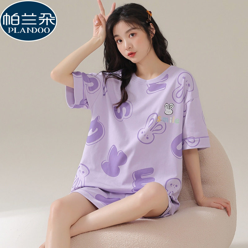 纯棉睡衣女夏季短袖短裤可爱卡通淡紫色甜美女生家居服夏天可外穿,女士内衣/男士内衣/家居服,睡衣/家居服套装,淘宝优惠券,粉丝福利购,淘宝优惠卷