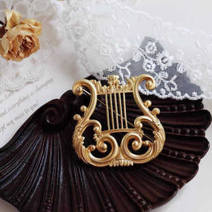 优雅竖琴胸针 中古风vintage哑光磨砂别针 轻奢秋冬毛衣西装配饰