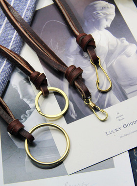 手工制作黄铜吊坠牛皮绳长度可调