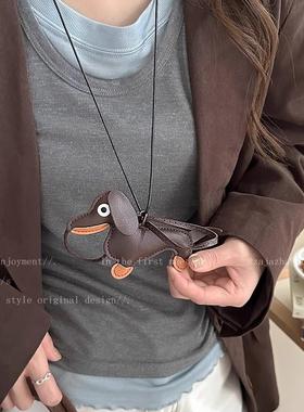 可爱腊肠狗皮质长款项链