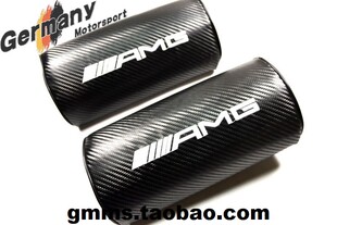 奔驰AMG车标黑色碳纤维头枕颈枕一对装A级C级E级CLA CLS GLE GLC