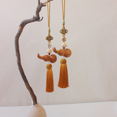 桃木葫芦大门对门挂件中国结厕所卧室厨房阳台黄色流苏莲花挂饰品