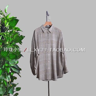 要得就是这个味道设计师大气咖细格纹重磅真丝飘逸慵懒范蚕丝衬衣