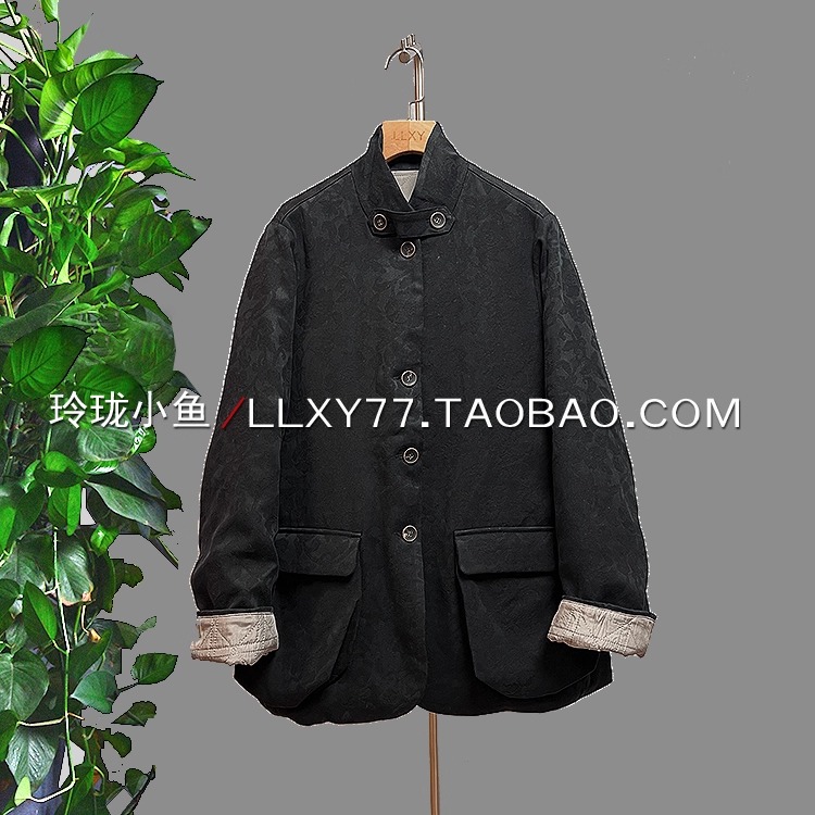 小众工装风格丝麻拼真丝棉衣外套