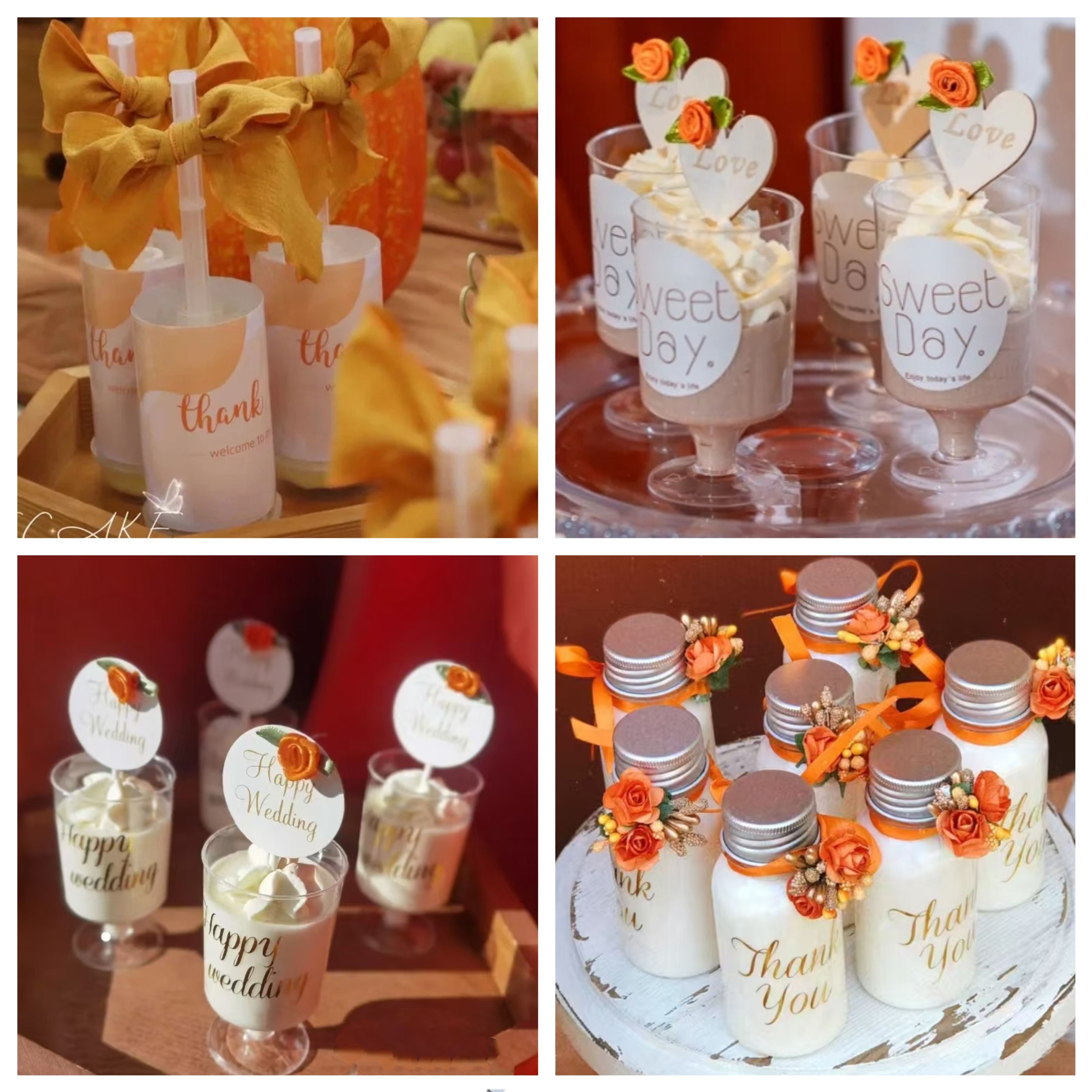 秋冬暖色系 橙色 大地色婚礼户外草坪甜品台蛋糕装饰插件贴纸