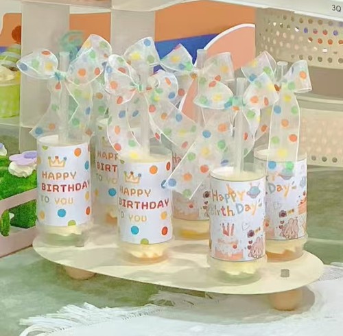 简约多巴胺甜品台装饰彩色推推乐生日贴纸慕斯杯不干胶贴布置