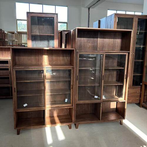 侘寂风全实木茶室储物柜客厅收纳柜胡桃木色餐边柜摆件组合展示柜